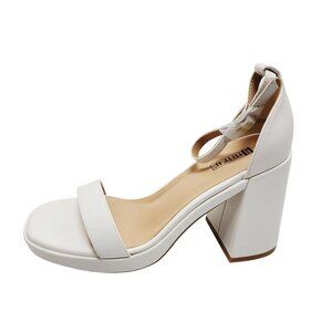 Womens White Block Heel Ankle Strap Sandals Size 10
